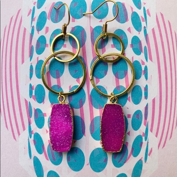 Beautiful pink druzy & hoop earrings by Sparkazilla on Etsy. - Picture 5 of 6